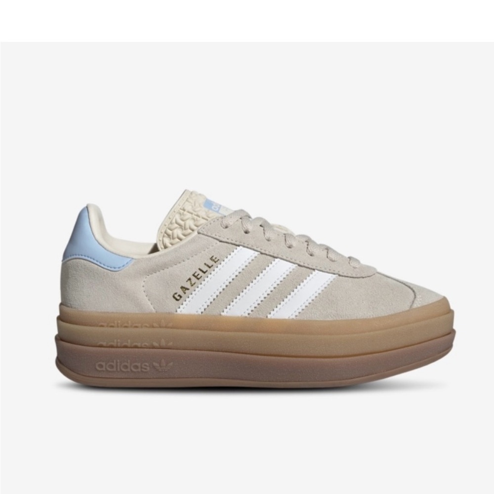 adidas Gazelle Kids Sneakers in Beige, White & Light Blue